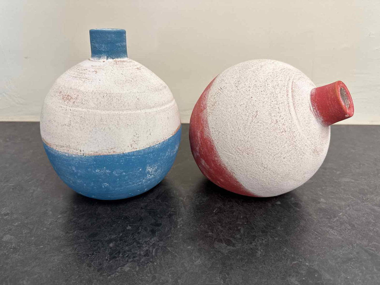 Set of 2 Clay Round Fishing Bobber Bud Vases
