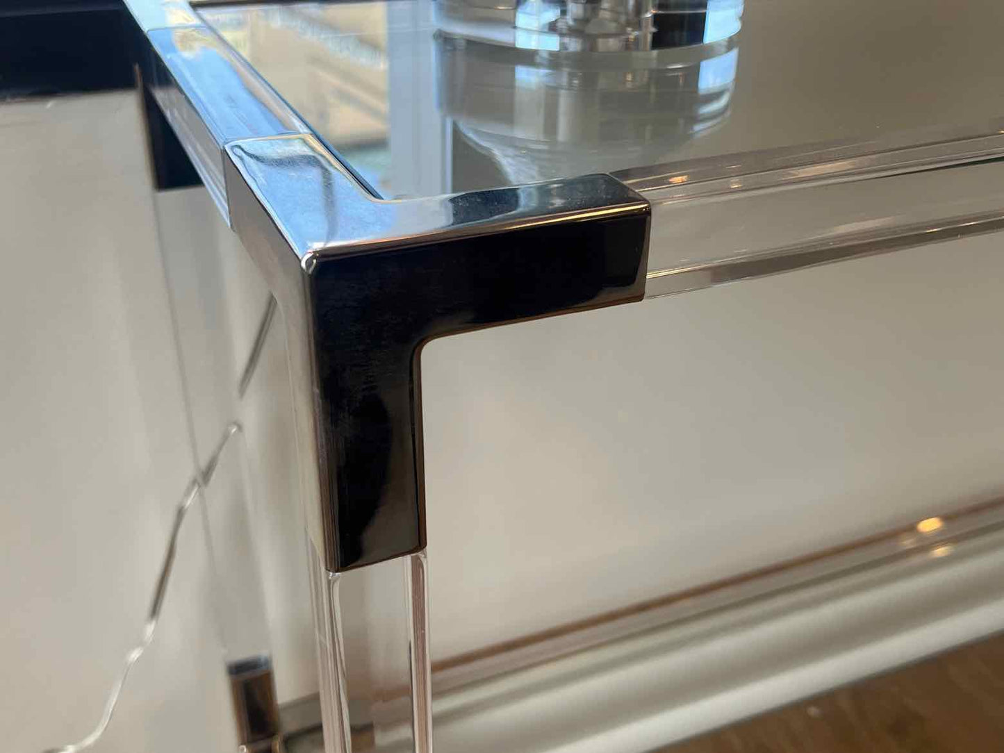Glass, Acrylic, and Chrome Contemporary Console