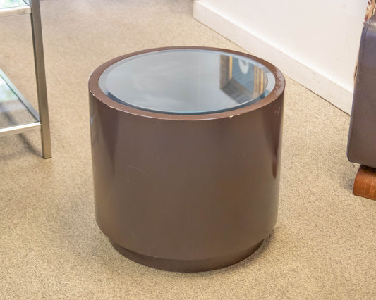 Sleek Cocoa-Finished Round Drum Base Side Table