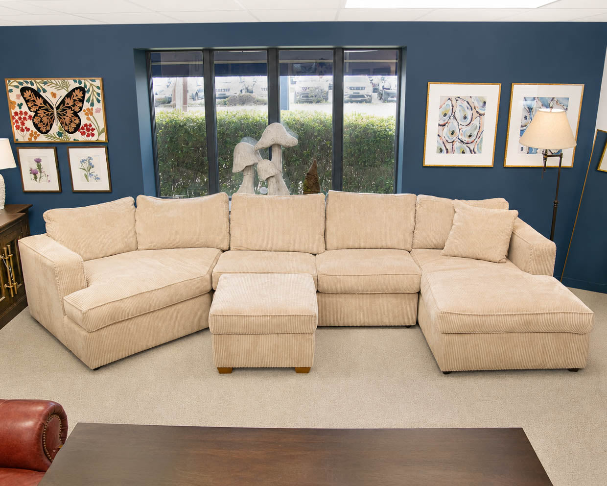 Circle Furniture Three Piece Sectional in Camel Corduroy W/ Ottoman