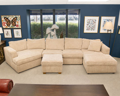 Circle Furniture Three Piece Sectional in Camel Corduroy W/ Ottoman