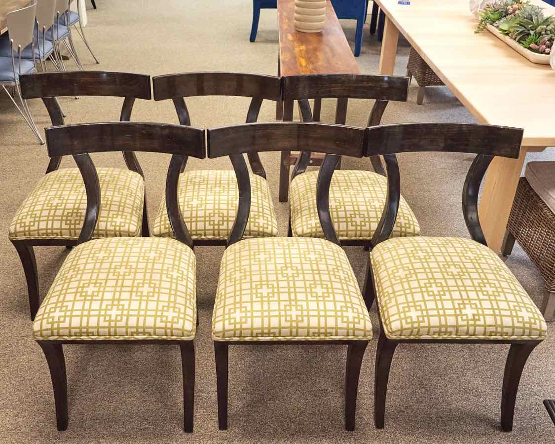 Set of 6 Kravet 'Kilsmo' dining Chairs with  Chartreuse  Green & Ivory Seats