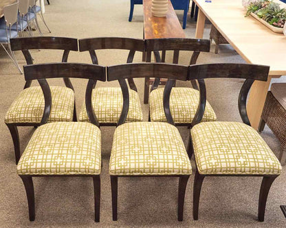 Set of 6 Kravet 'Kilsmo' dining Chairs with  Chartreuse  Green & Ivory Seats