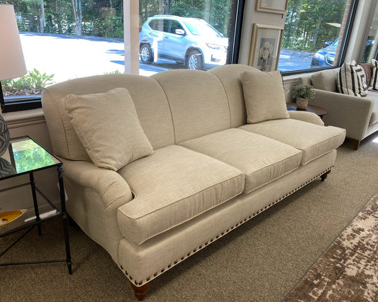 Arhaus Tightback Three Cushion Sofa W/ Brass Nailhead Trim