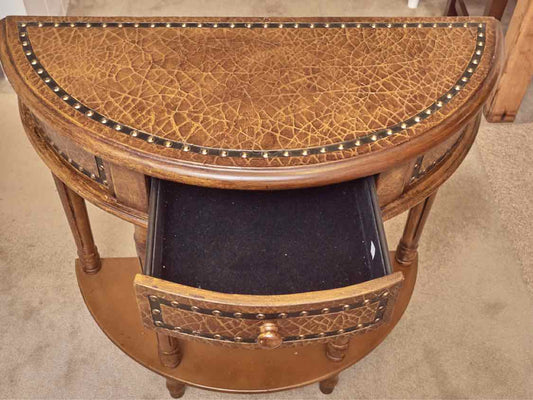 Faux Crocodile 1 Drawer 1 Shelf Demi Lune Accent Table