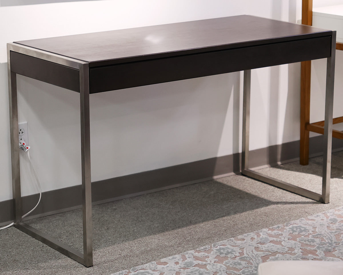 Dark Walnut Writing Desk With Chrome Base