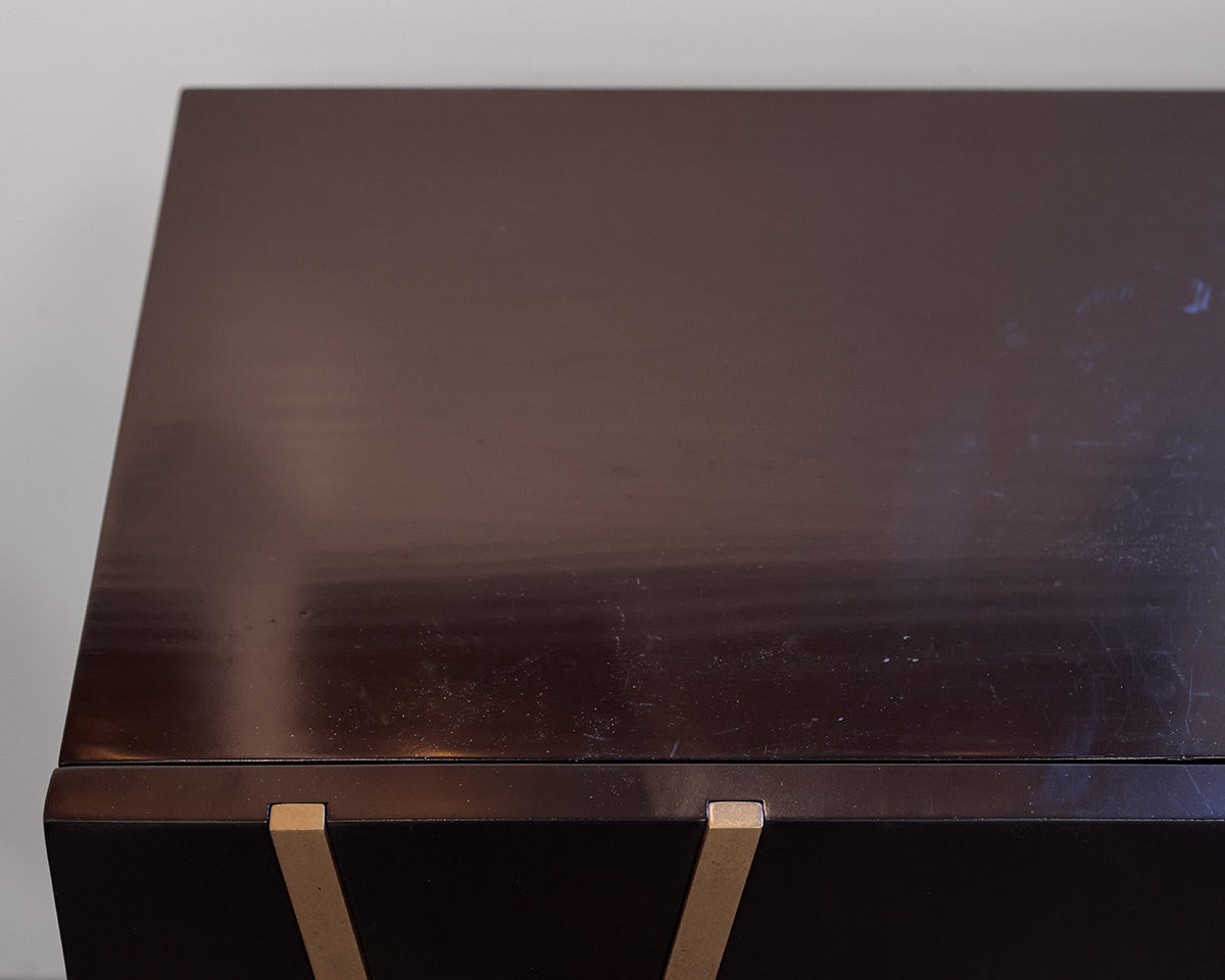 Dark Wooden Sideboard With Golden X Patterns