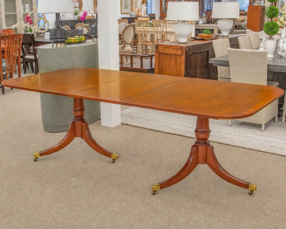 Mahogany Regency Style Pedestal Dining Table On Curved Reeded Splayed Legs