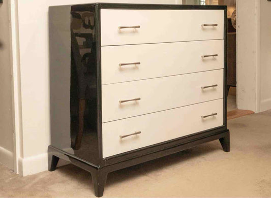 Simmons Furniture Norman Bel Geddes Black & White Lacquered Chrome Handes  Chest