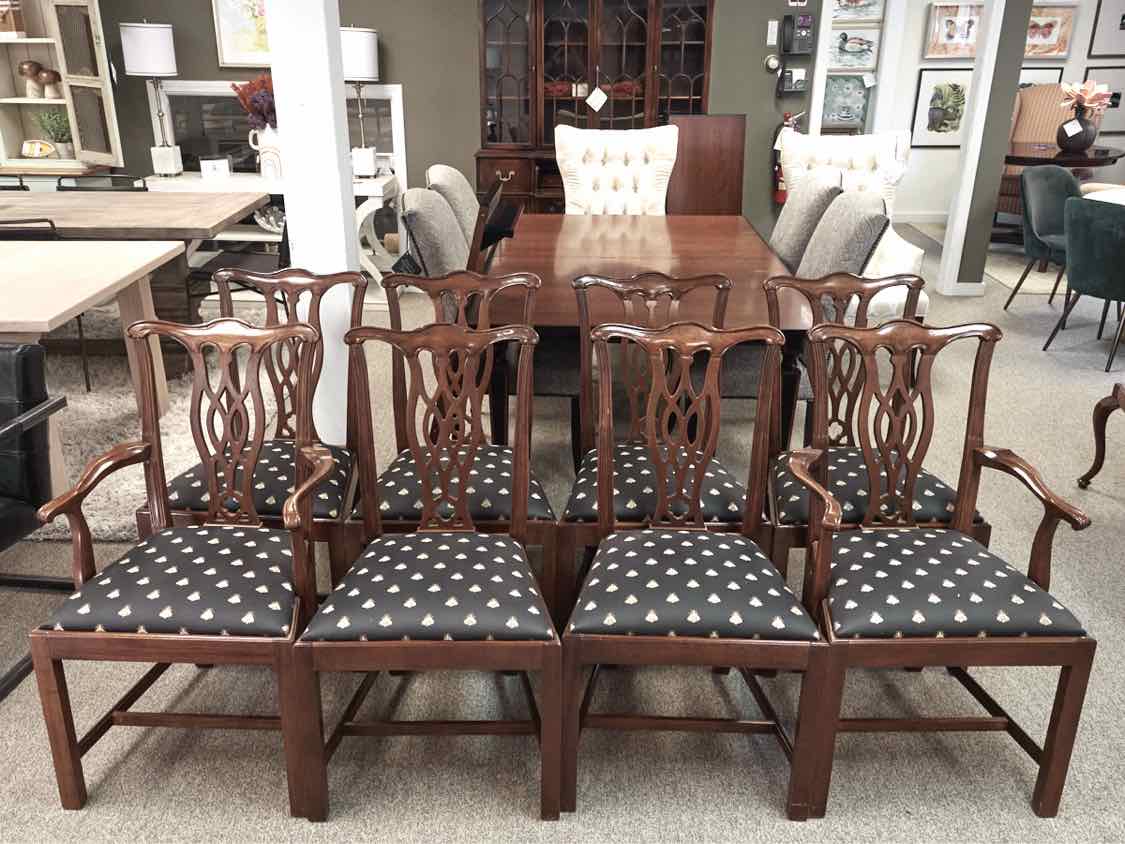 Set of 8 Chippendale Mahogany Dining Chairs with Uphostered Seats