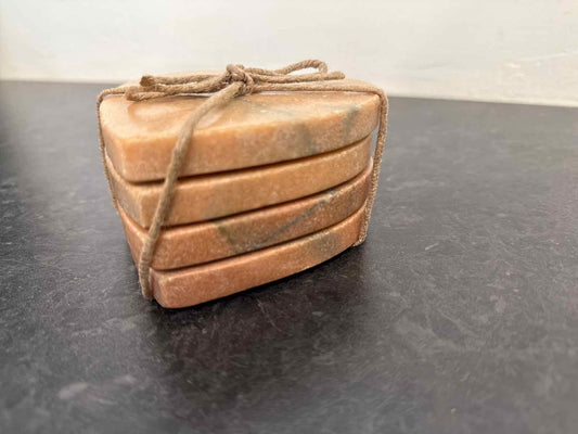 Set of 4 Pink Marble Heart Coasters