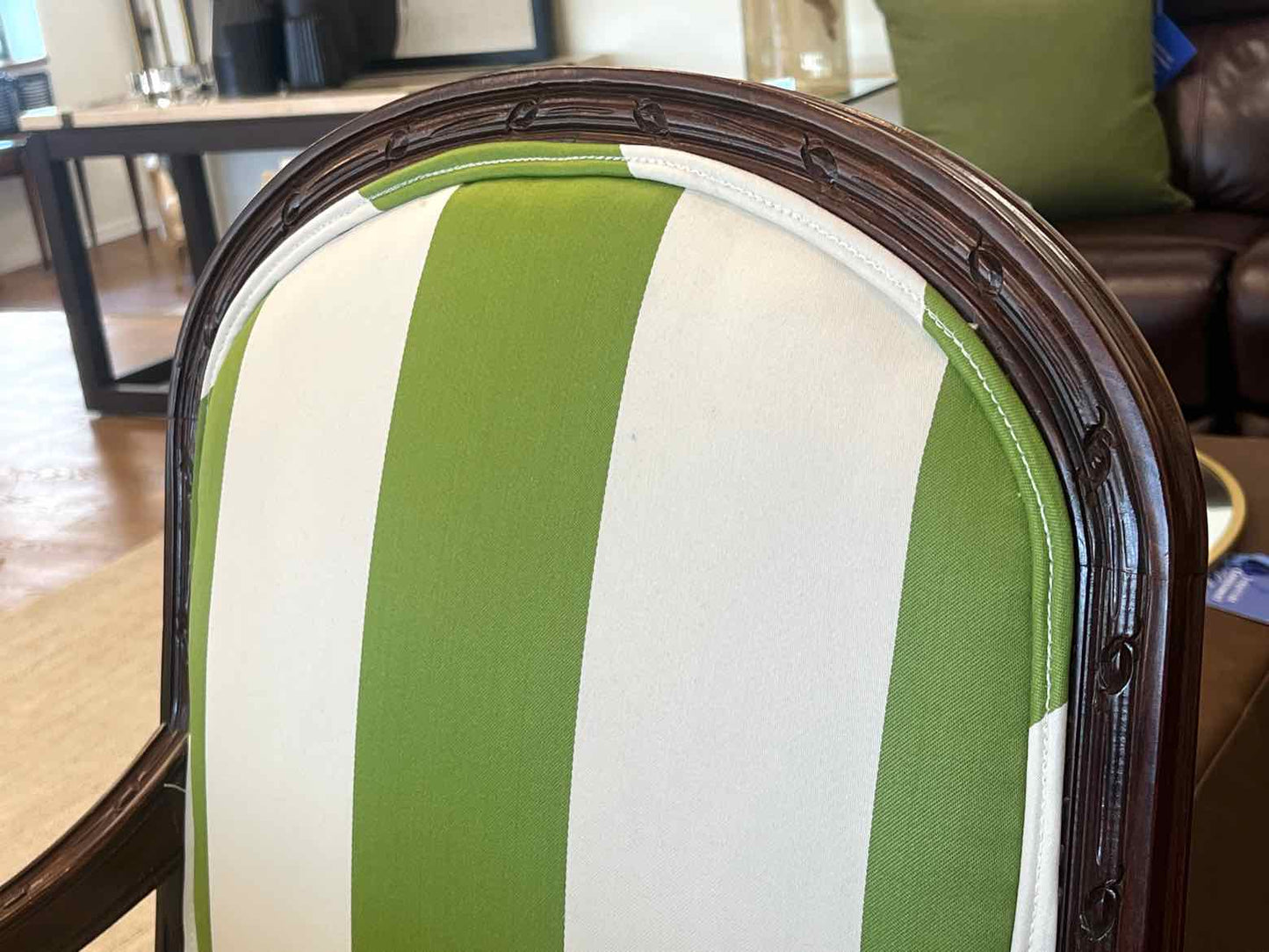Pair of Green and White Striped Sheraton Chairs