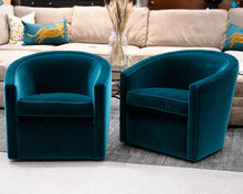 Pair of A. Rudin Custom Upholstered Swivel Chairs