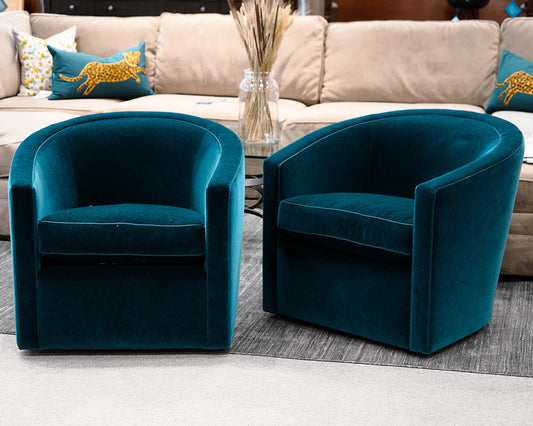 Pair of A. Rudin Custom Upholstered Swivel Chairs