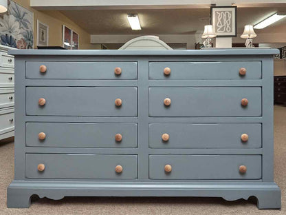 Colonial Blue Finish 8 Drawer Dresser with Natural Wood Knobs  Furniture  Consignment Gallery