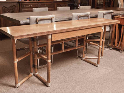 McGuire Oak  Flip Top Console With 1 Drawer & Bamboo Rattan  Legs
