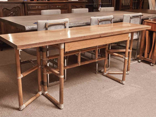 McGuire Oak  Flip Top Console With 1 Drawer & Bamboo Rattan  Legs