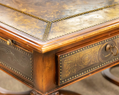Regency Cocktail Table with Embossed Brass Panels and Side Pullouts