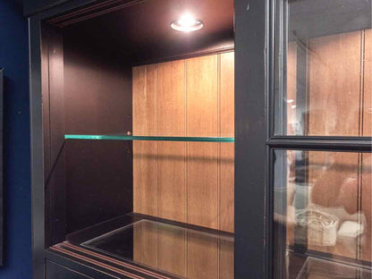Sliding Door Display Cabinet in Black with Natural Finish Interior