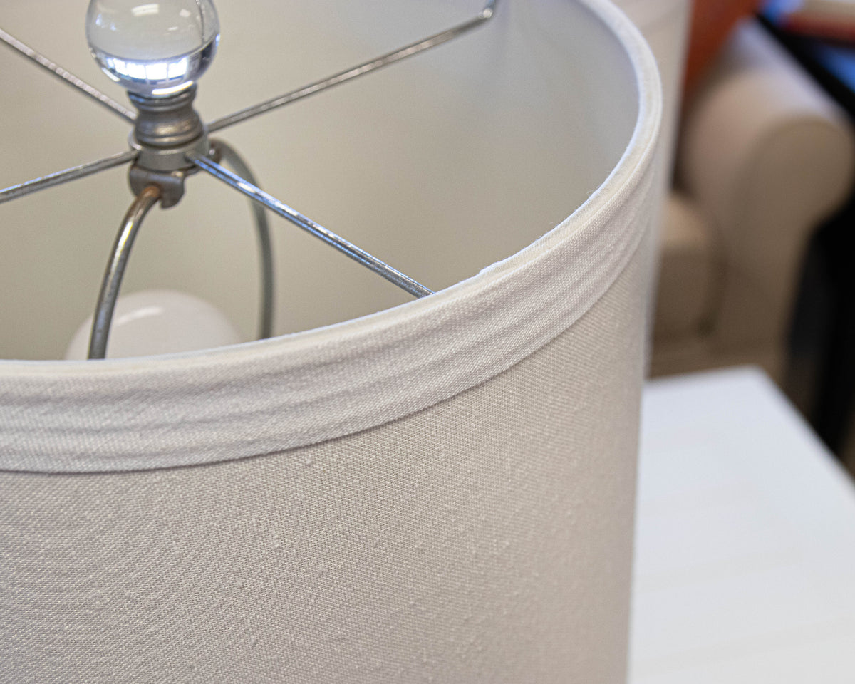 Pair of Stacked Crystal Orb Table Lamps with Drum Shades