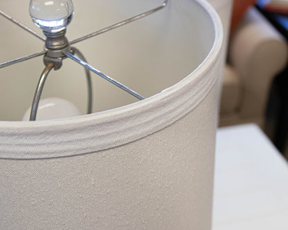 Pair of Stacked Crystal Orb Table Lamps with Drum Shades