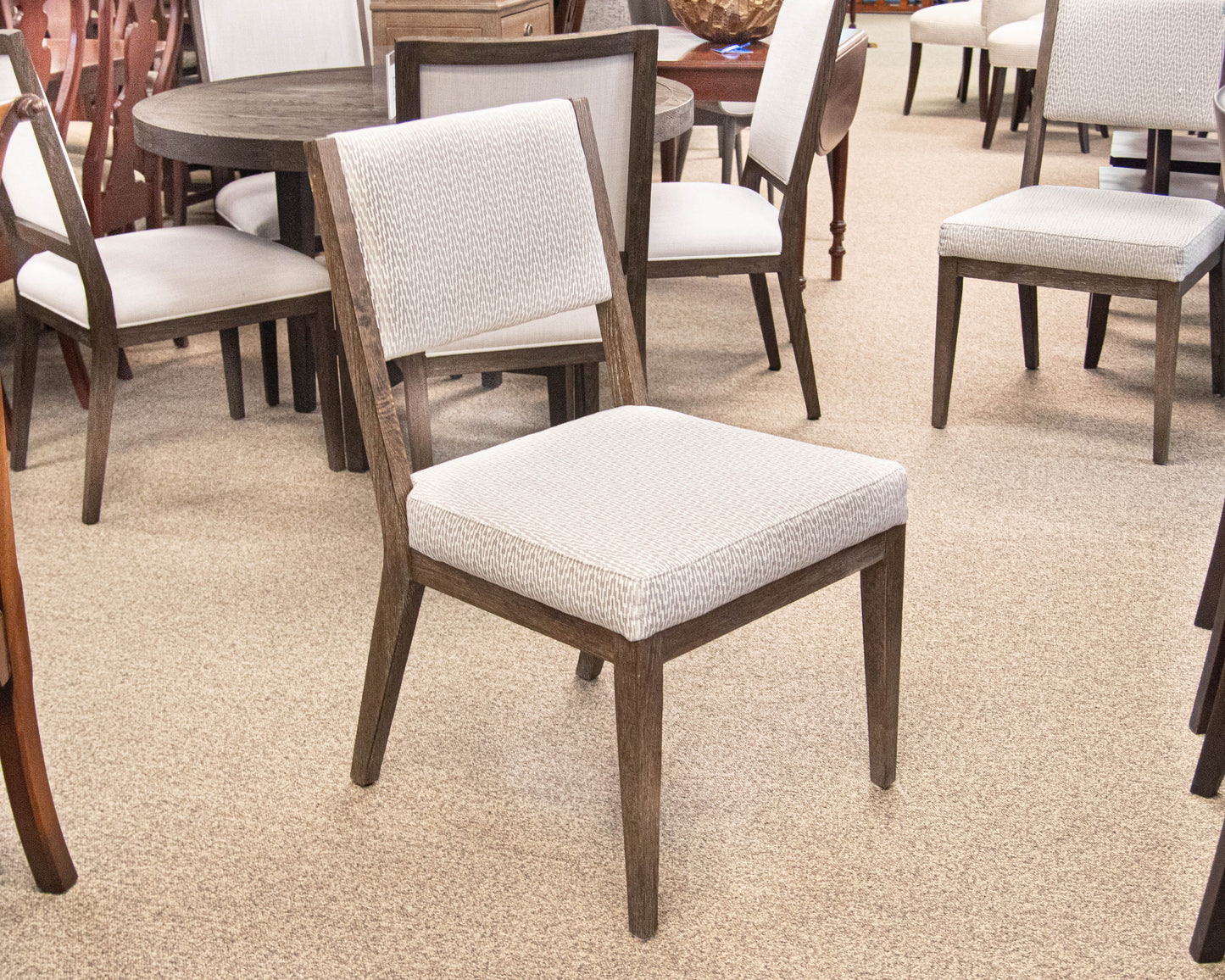 Bernhardt Set Of 6 Textured Grey Upholstered Fabric Dining Chairs