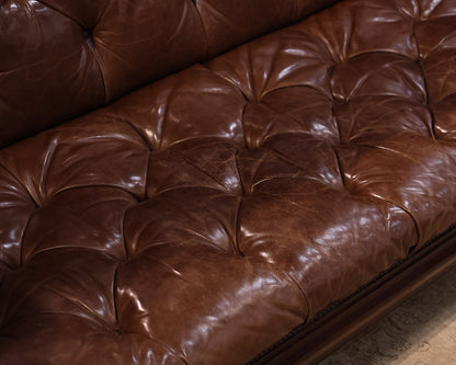 Baker tufted Leather Sofa w/ Nail Head Trim