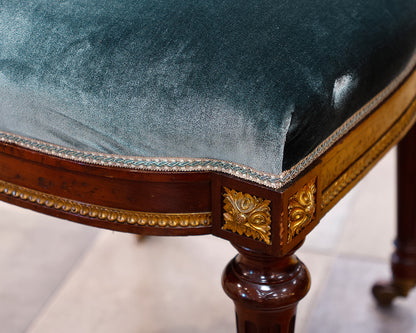 Set of 12 Custom Maison Grohe Upholstered Mahogany Dining Chairs on Casters