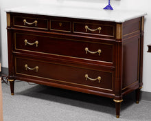 French Louis XVI Styled Mahogany Stone Top Console Table