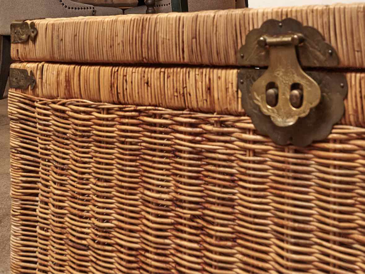 Wicker Storage Chest With Asian Inspired  Hardware