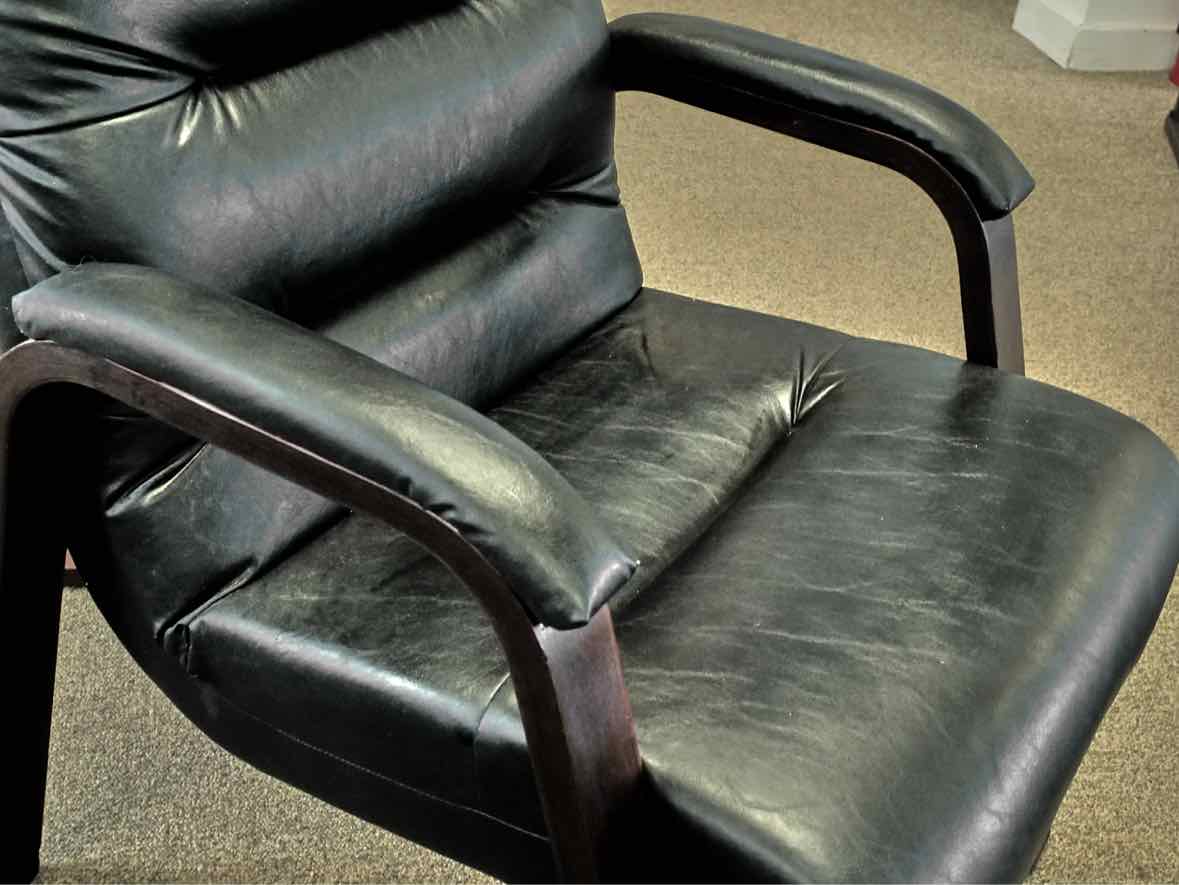 Pair of Black Faux Leather Arm Chairs