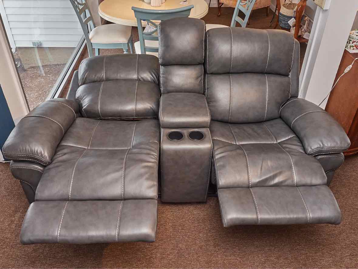 Grey Leather 2 Chair Power Recliner
