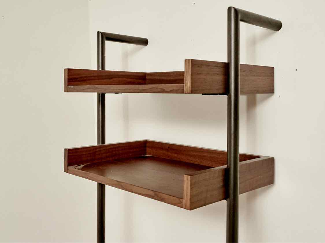Newberry Walnut 5 Shelf & Metal Leaning  Etagere