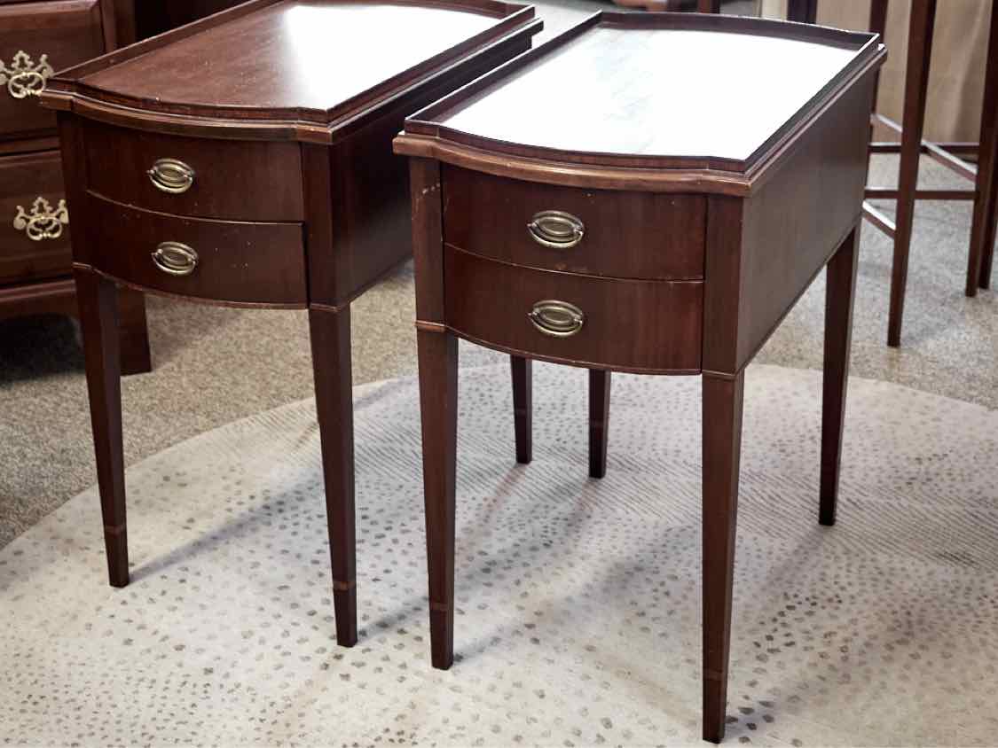 Pair of Solid Mahogany Two Drawer Side Tables
