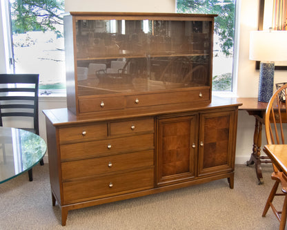 RWay Walnut  MCM 2 Piece Hutch with Sliding Glass Doors