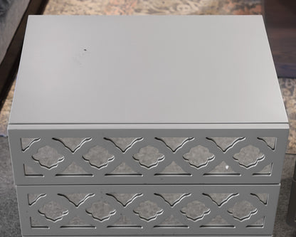 Pair of Grey Nightstands with Mirrored Drawer Fronts