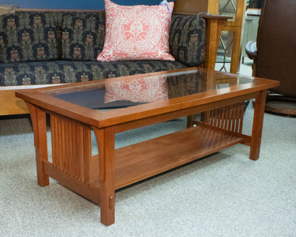 Stickley Cherry Mission Cocktail Table with Glass Insert