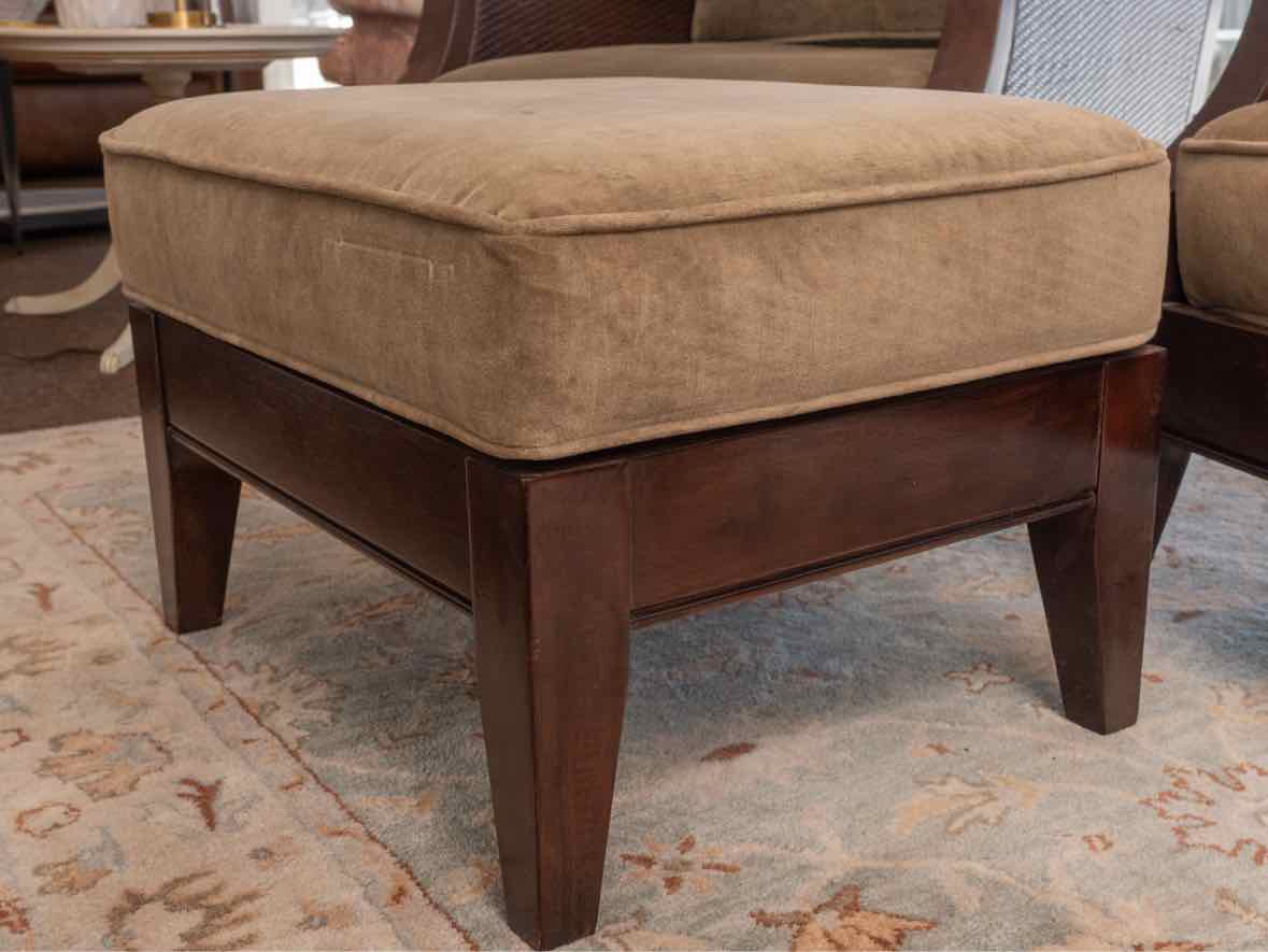 Pair of Pottery Barn Espresso Finish Cain Back  Arm Chair with Ottoman