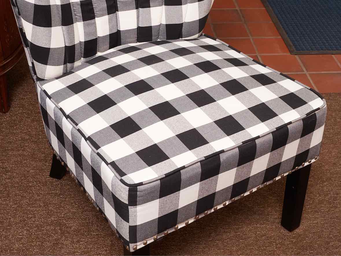 Pair Of  Black & White Buffalo Check Nailhead Trim Chairs