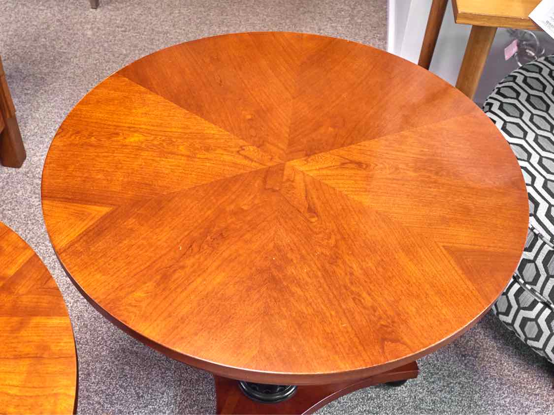 Pair of Ethan Allen 'Medallion' Two Tone Round Side Tables