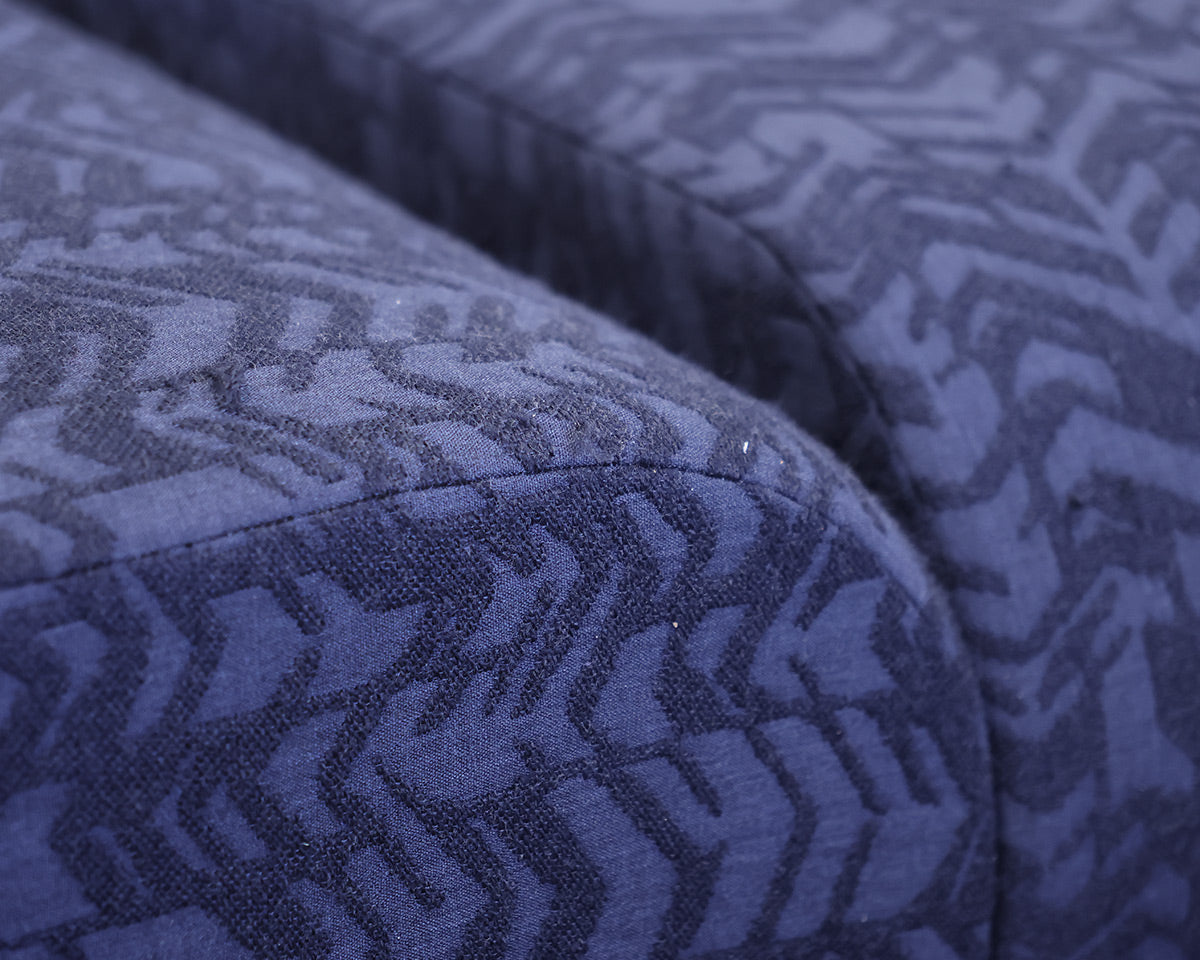 Contemporary S Ottoman with Flocked Navy Upholstery on White Finish Oak Base