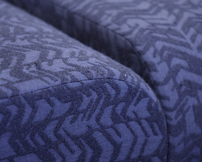 Contemporary S Ottoman with Flocked Navy Upholstery on White Finish Oak Base