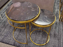 Pair of Black Marble Nesting  Side Tables with  Brass Base