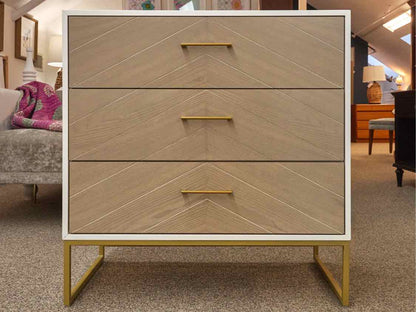 White 3-Drawer Chest on Gold Frame with Driftwood Drawerfronts