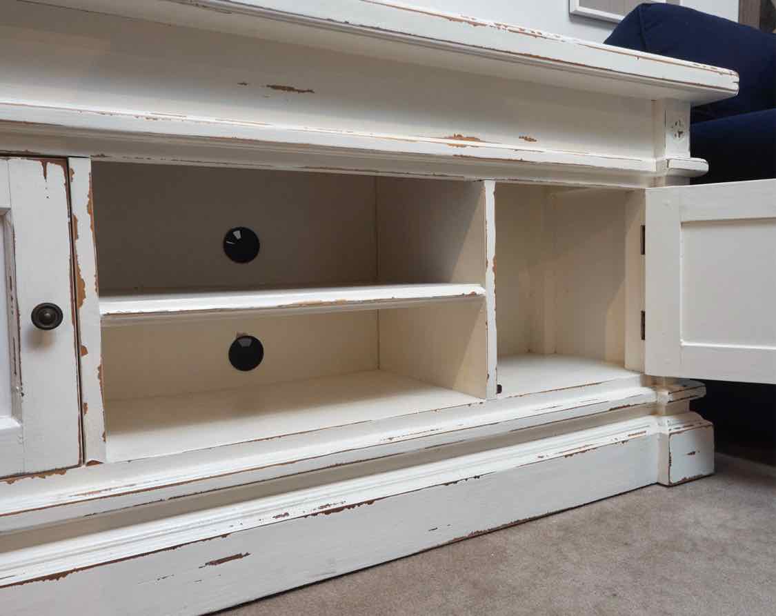 Cream Distressed Finish Media Furniture with 2 Doors