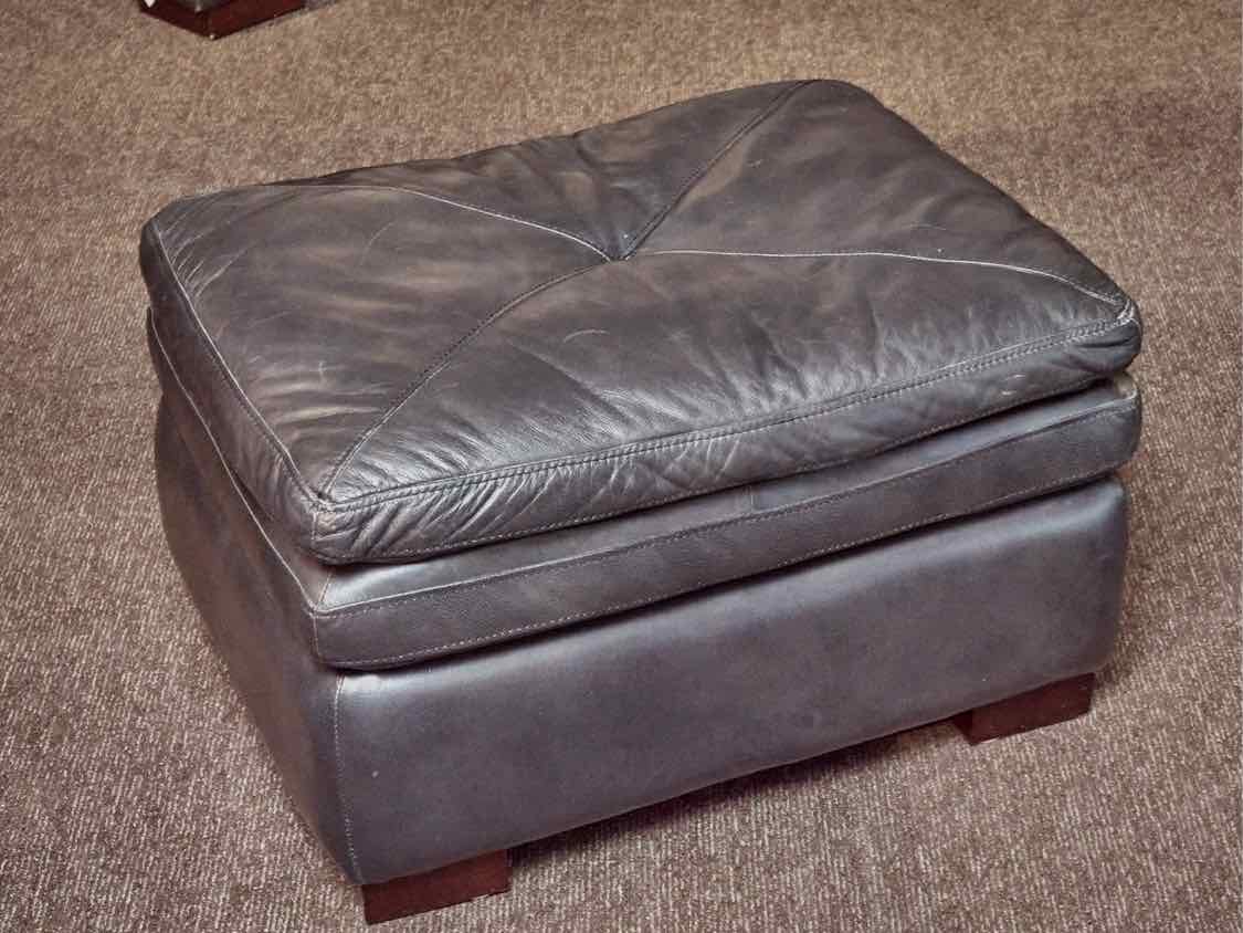 Dark Grey Leather Ottoman
