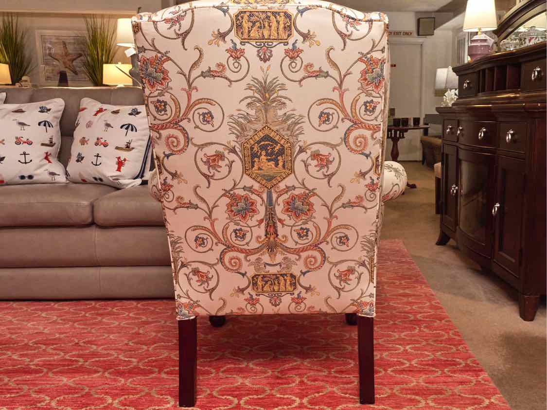 Pair of Statesville Chair Company Upholstered Wing Chairs with Center Medallion