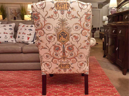Pair of Statesville Chair Company Upholstered Wing Chairs with Center Medallion