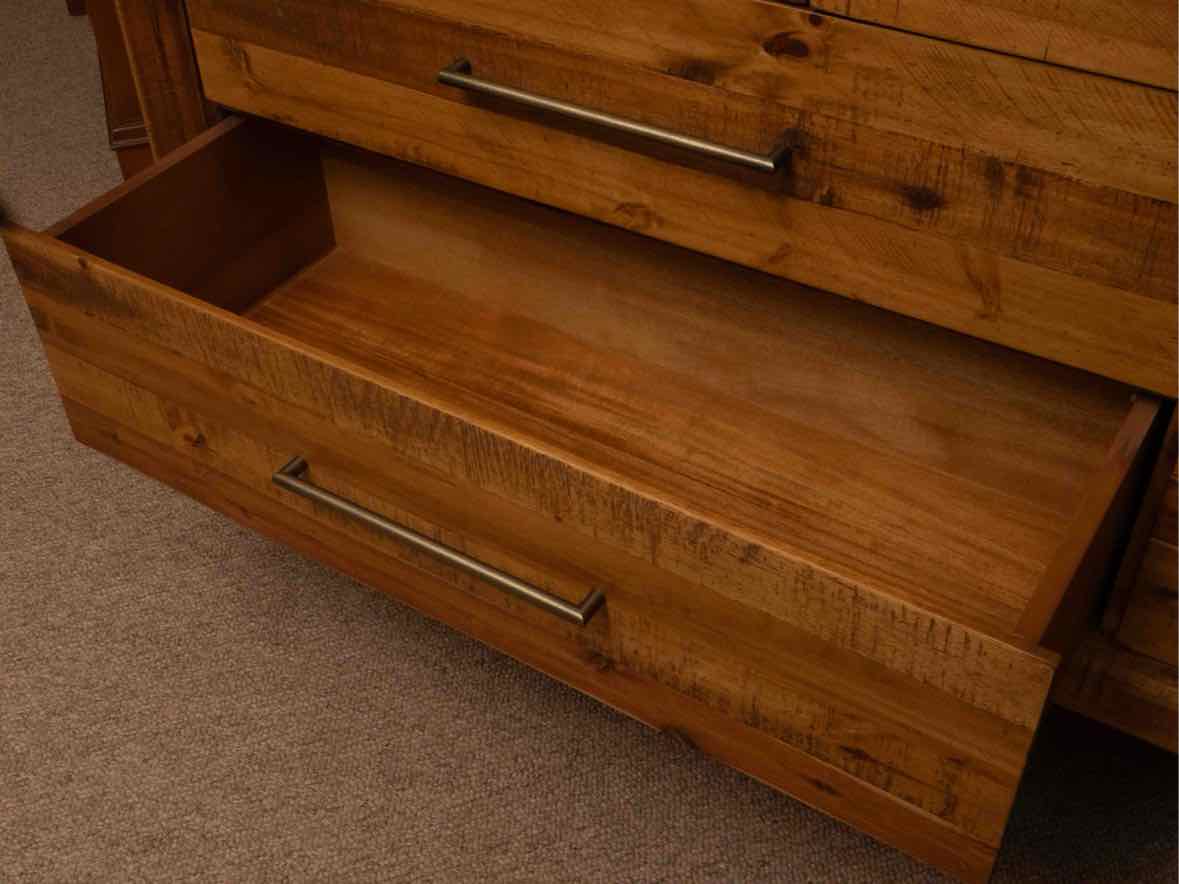 West Elm  'Alexa' Reclaimed Pine  Brass Finish Handles 7 Drawer Dresser