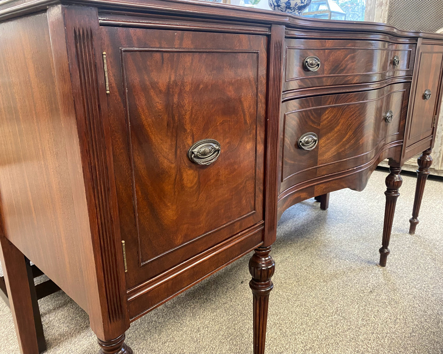 Mahogany Serpentine Front Sideboard on Reeded Column Legs